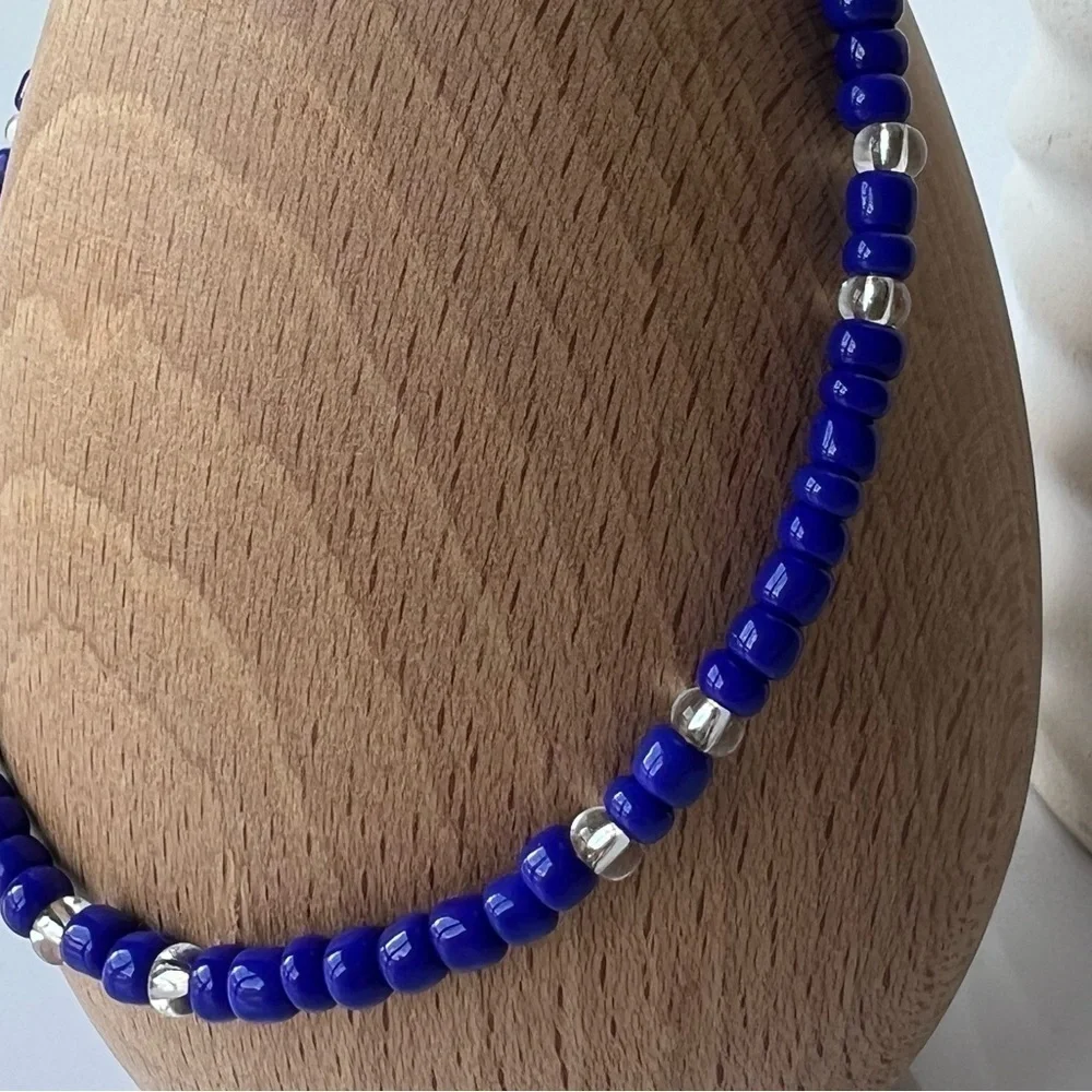Cobalt Blue Stretch Beaded Anklet 8.5”